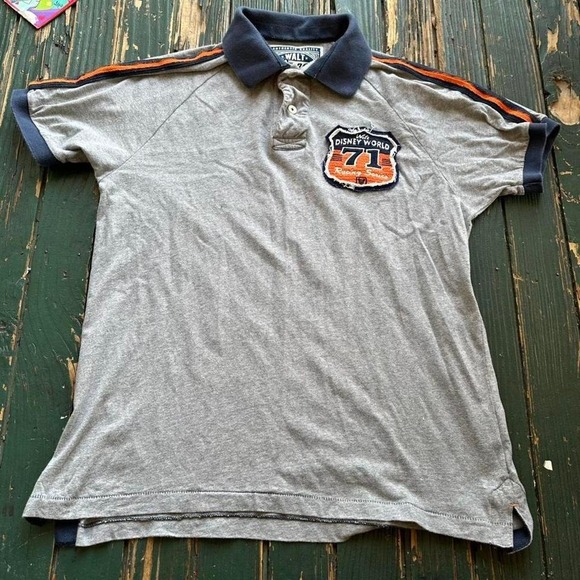 Disney Other - Walt Disney World Racing Series Polo Shirt Mens Large Gray Orange Stripe J158